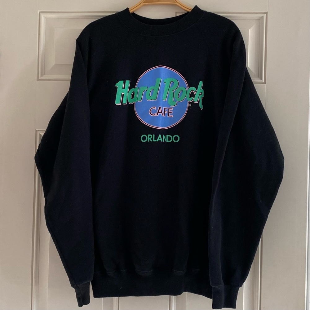 Vintage 80s Hard Rock Cafe Orlando Florida Crewneck Sweatshirt XL Black Retro